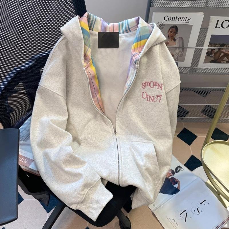 Hooded Sweatshirt, Colorful Plaid, Couple Style, Spring and Autumn Style