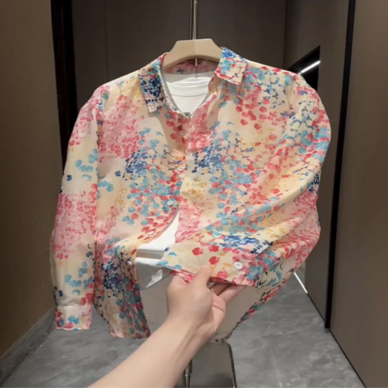 Summer Men's Trendy Jacquard Lightweight Colorful Long-Sleeve Shirt Jacket Couple Style Outdoor Versatile Casual Sun Protection Clothing