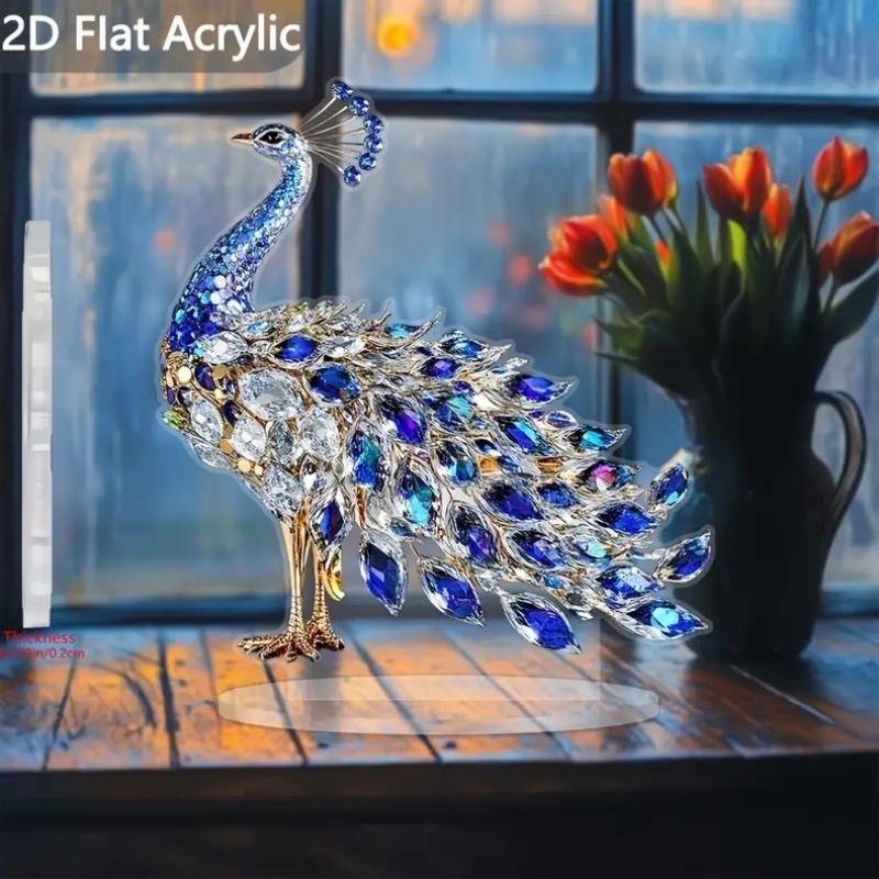 Acrylic Flat Peacock Ornament Home Decoration Living Room Study Desktop Animal Decoration Holiday Friend Gift