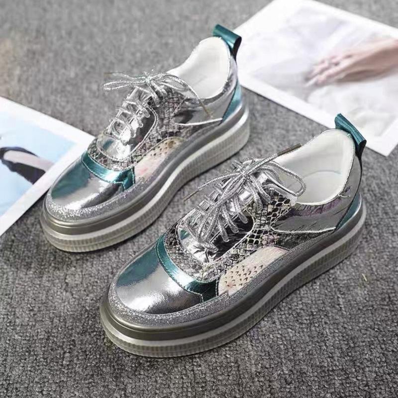 European Station 2024 Spring New Lace-Up Platform Thick-Soled Shoes for Women, Color-Blocking Versatile Stylish Casual Shoes with Height Increase for Women
