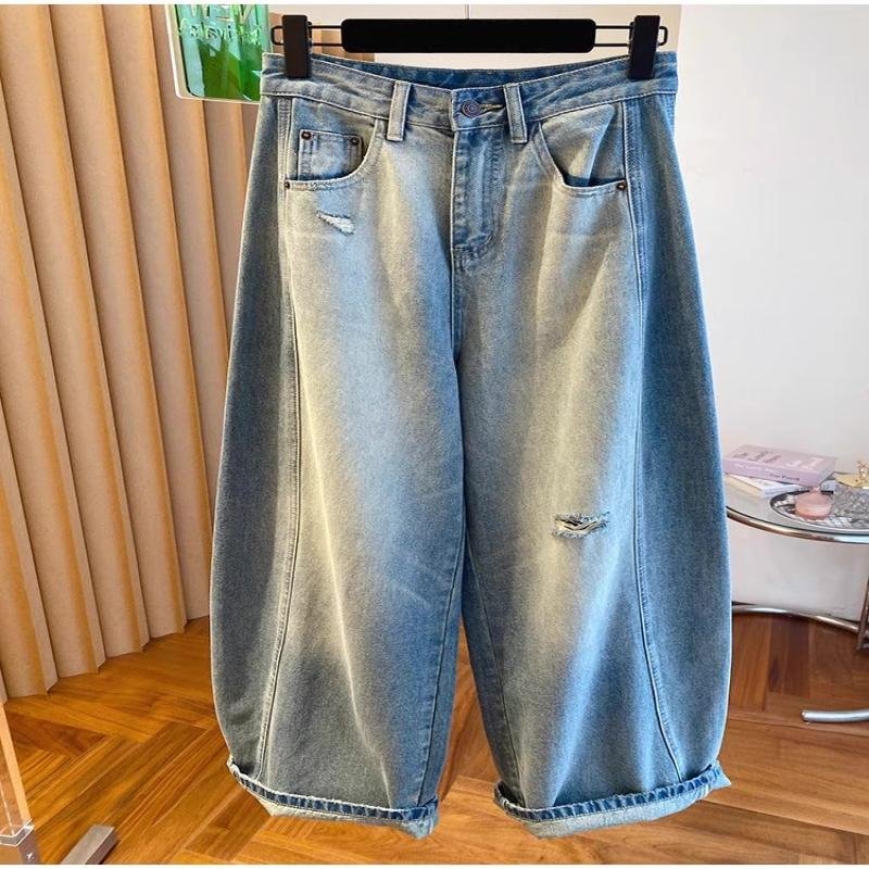 Scimitar Jeans, Faded with Holes, Wide Leg, Plus Size, Women's Style