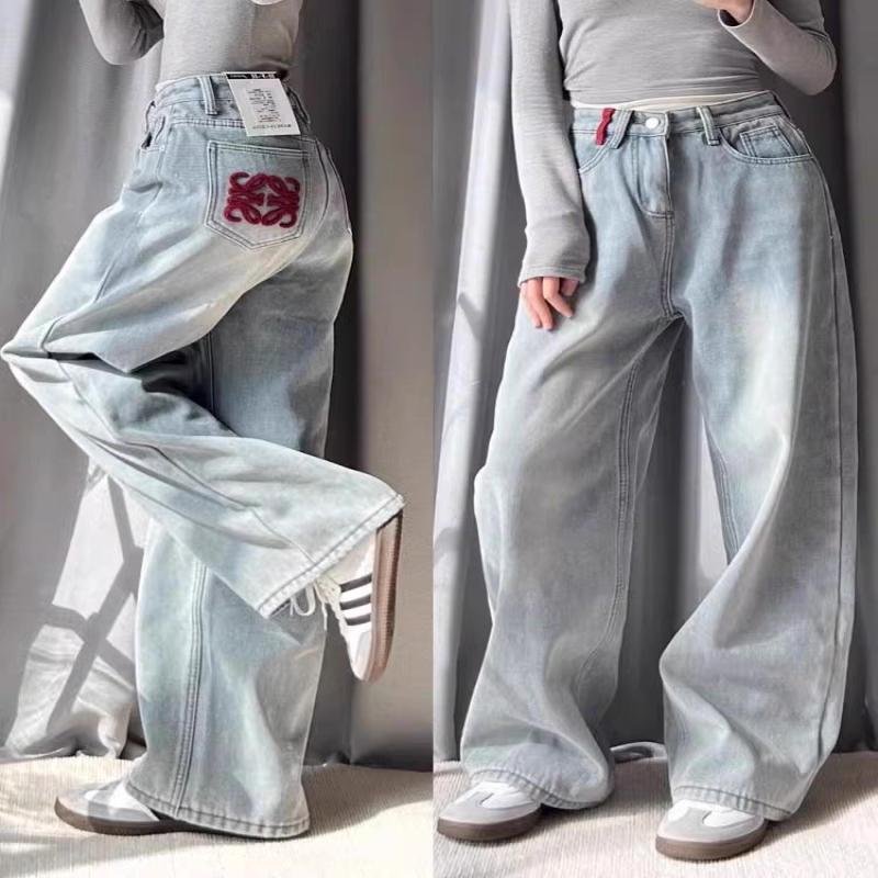 Wide-Leg Jeans Embroidered Straight-Leg Plus Size Spring and Autum Women's Style