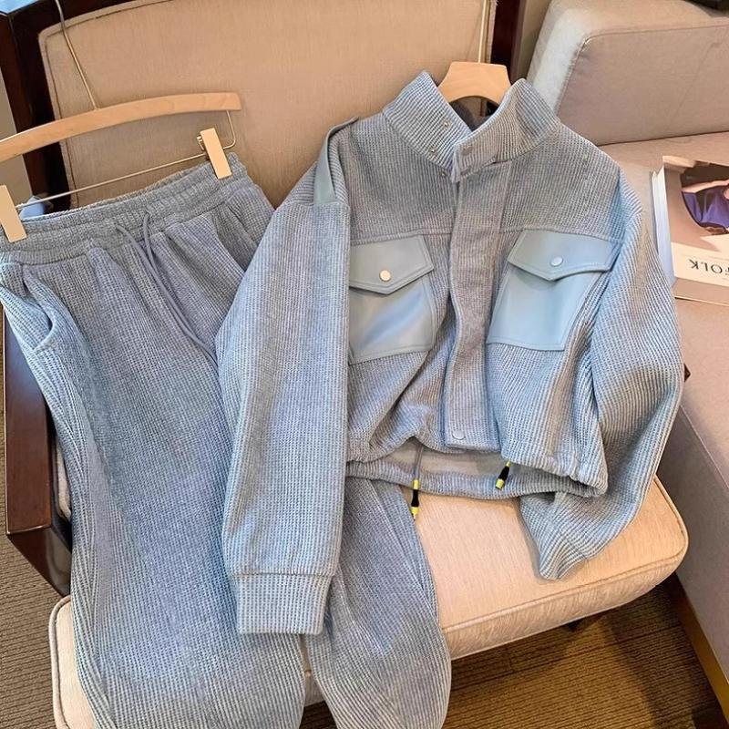 Gray Fashionable Casual Sports Suit for Women, Spring and Autumn, Elegant and High-End, Loose and Slimming Sweatshirt and Casual Pants Two-Piece Set