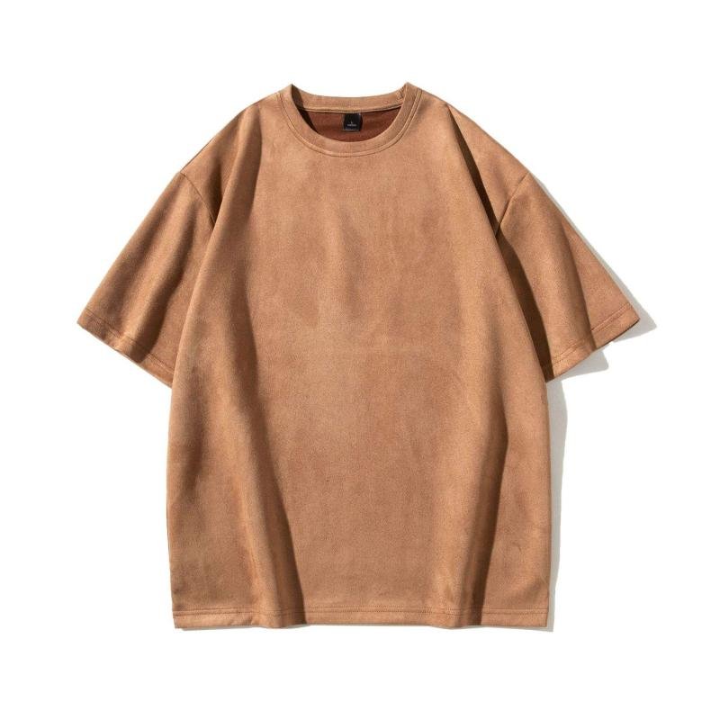 High Street Custom Heavyweight Suede T Shits for Men Oversized Solid Plain Suede T Shits Short Sleeve Drop Shoulder T Shirt Men