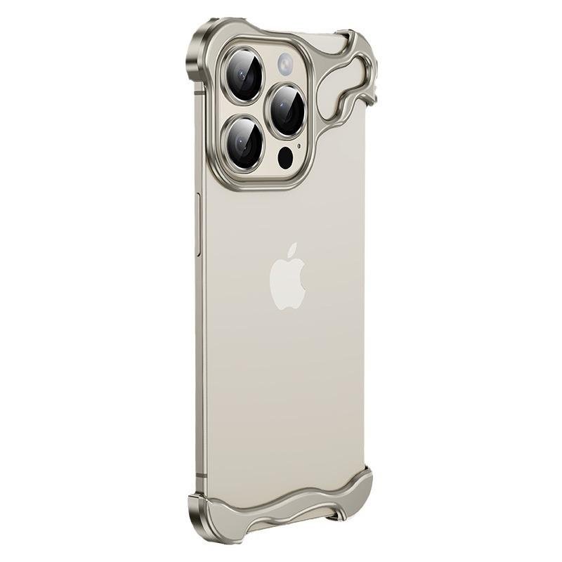 New Shaped Metal Corner Pad Phone Case Ultra Thin Borderless Lens Protection Phone Cover for iPhone 16 15 Pro Max