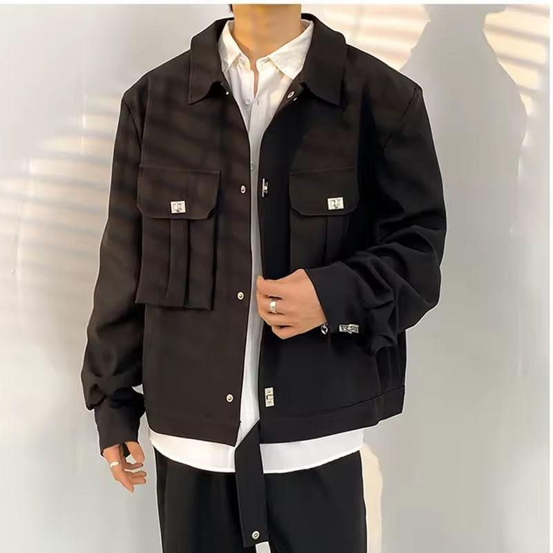 OEM Factory Custom Men 2024 Fashion Lapel Long Sleeve Button up Casual Pocket Shirt Jacket