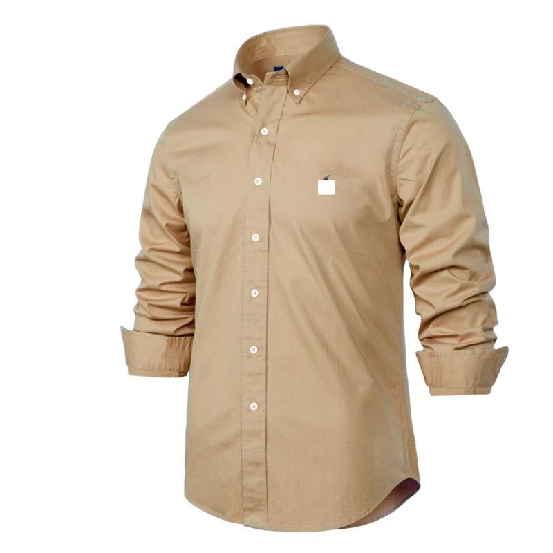 High-quality Business Casual Solid Color Pure Cotton Non Ironing Men's Long Sleeved Shirt Designer Customizes Embroidered logo