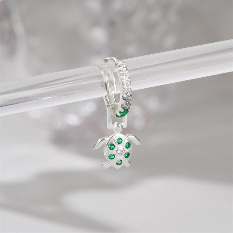 Single new colored gemstone s925 sterling silver detachable diamond-studded turtle shape versatile earrings