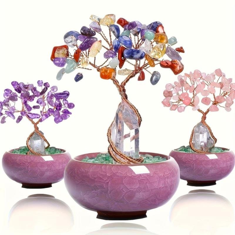 Natural Crystal Lucky Tree Fortune Tree Gravel Lamp Bedside Ornament for Home Decor with Love Theme