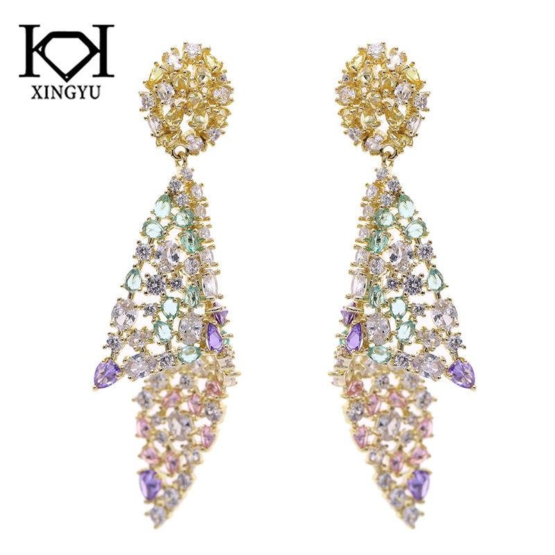 Gold Plated Ladies' Flower Leaf Earring Cubic Zirconia Jewelry Set for Weddings Parties Brass Gift