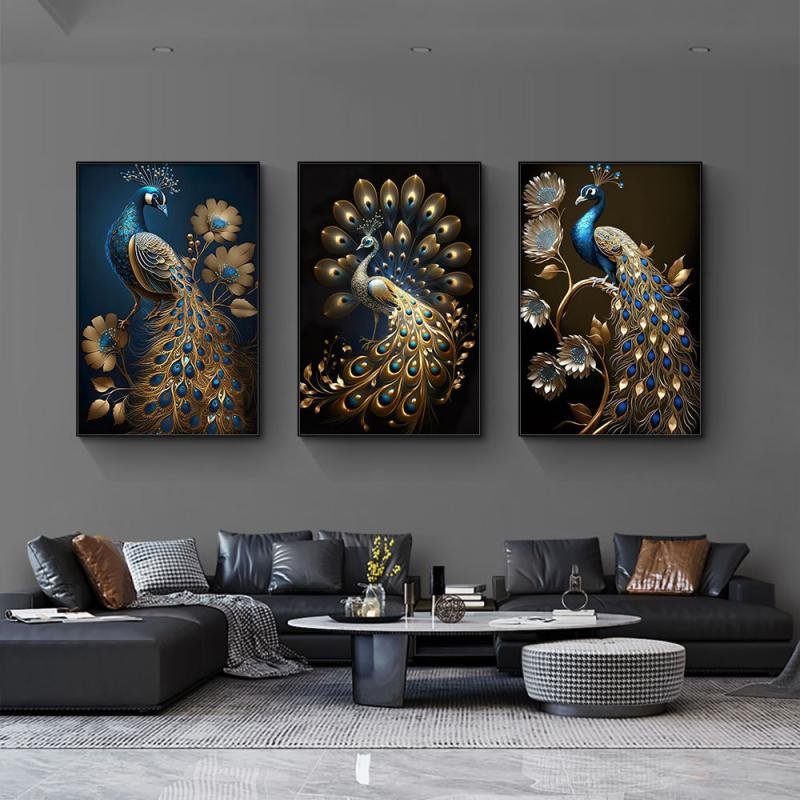 Home Decor Luxury Peacock Art Painting Living Room Porch Canvas Crystal Porcelain Painting High Quality Hanging Art