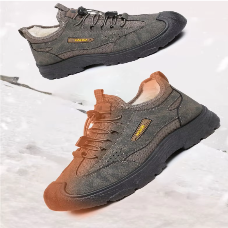 Men's Winter New Wool-Lined Head PU Upper Warm Hiking Outdoor Snow Boots Non-Slip Wear-Resistant Comfortable Slip-On Dad Shoes