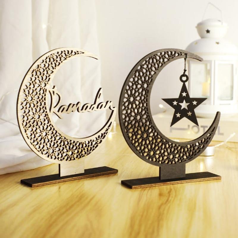 Wholesale Eid Wooden Creative Moon and Star Ornaments Minimalist Home Decor for Hostel Bedroom Table Top