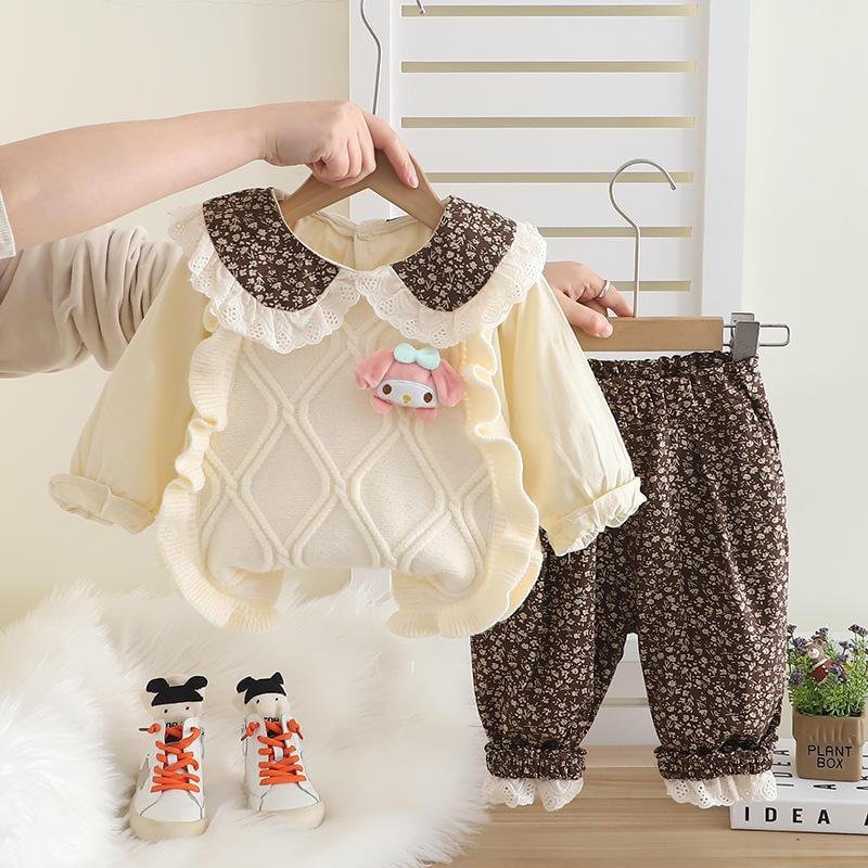 New Style Brand Cartoon Vest Long Sleeved Long Pants 3-piece Set Little Girls Clothing Sets for Girl Kids