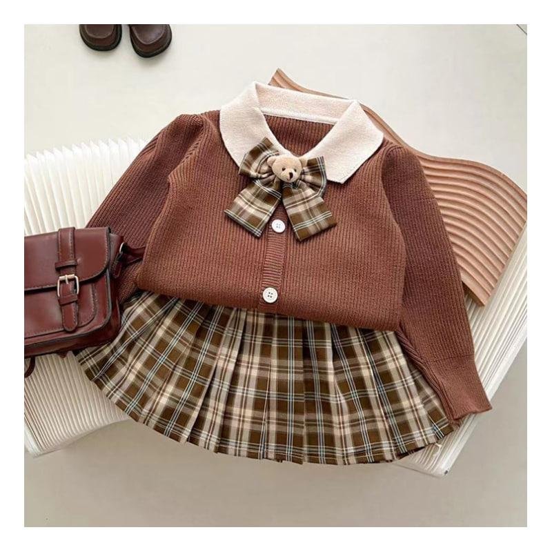 Kids Clothing Sets Girls 7-8 Years 2 Piece Winter Wear Knitted Sweater Plaid Pleated Mini Skirts Korean Style Dress Wholesaling
