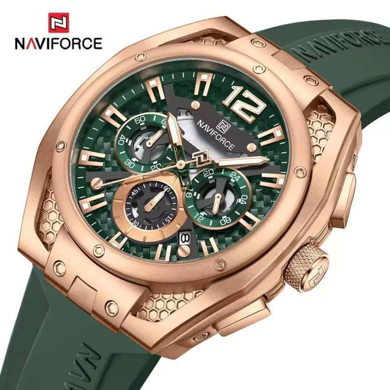 2025 for NAVIFORCE Luxury Men's Watch 8063 Chronograph Wristwatch Simple 40mm Glass Waterproof Silicone Strap Fashionable Sport