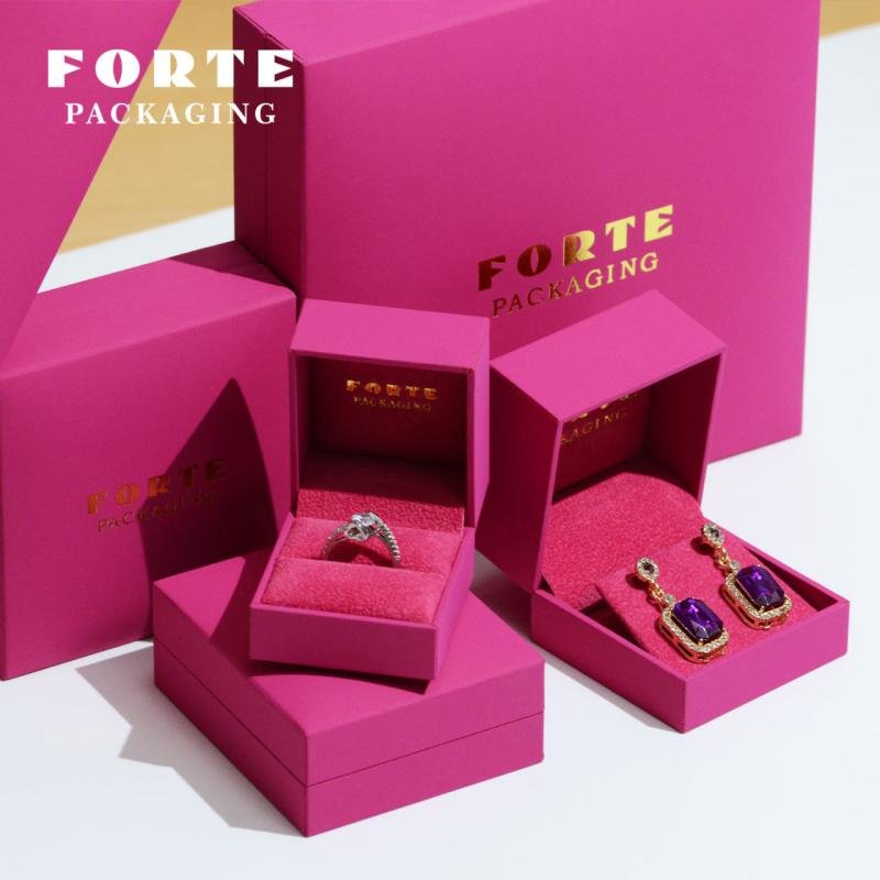 FORTE 2025 High Garde Exquisite Leatherette Paper Jewelry Box Pink Color Bracelet Necklace Ring Packaging Jewelry Box
