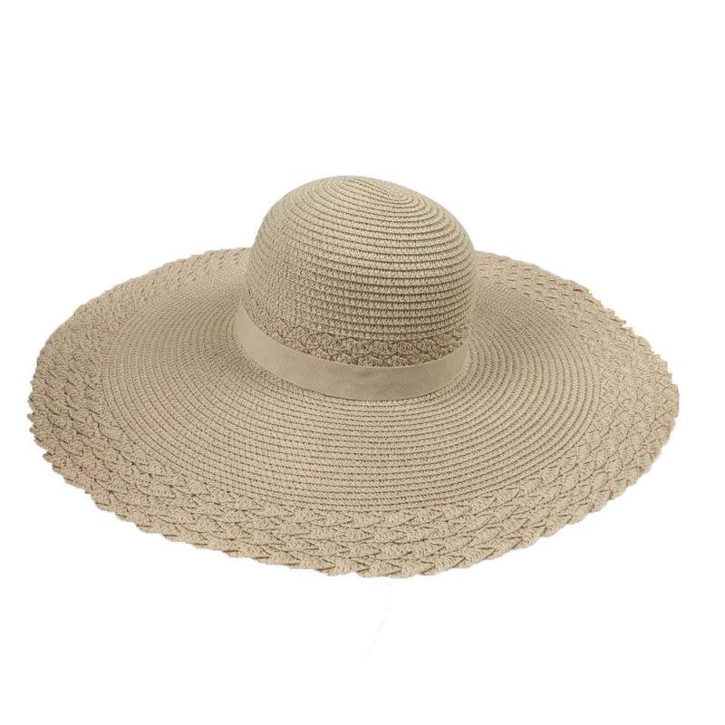 New Arrival Solid Color Women Summer Wide Brim Oversized Floppy Hat for Beach Sunscreen Straw Hat