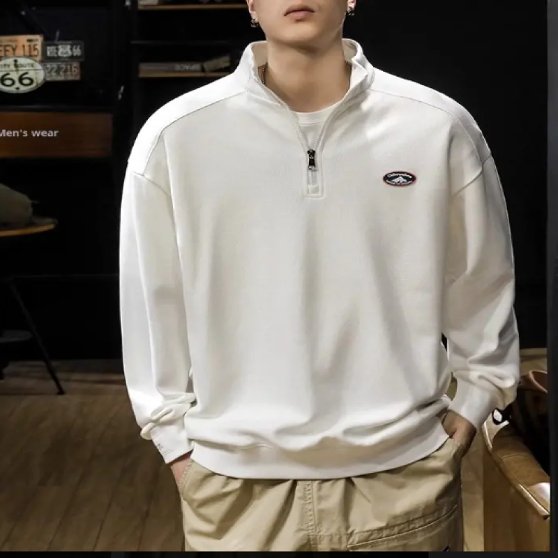 American-style Trendy Brand Sports Hoodie Men Loose-fit Winter Heavyweight 100% Polyester Half-zip Turn-down Collar Heart