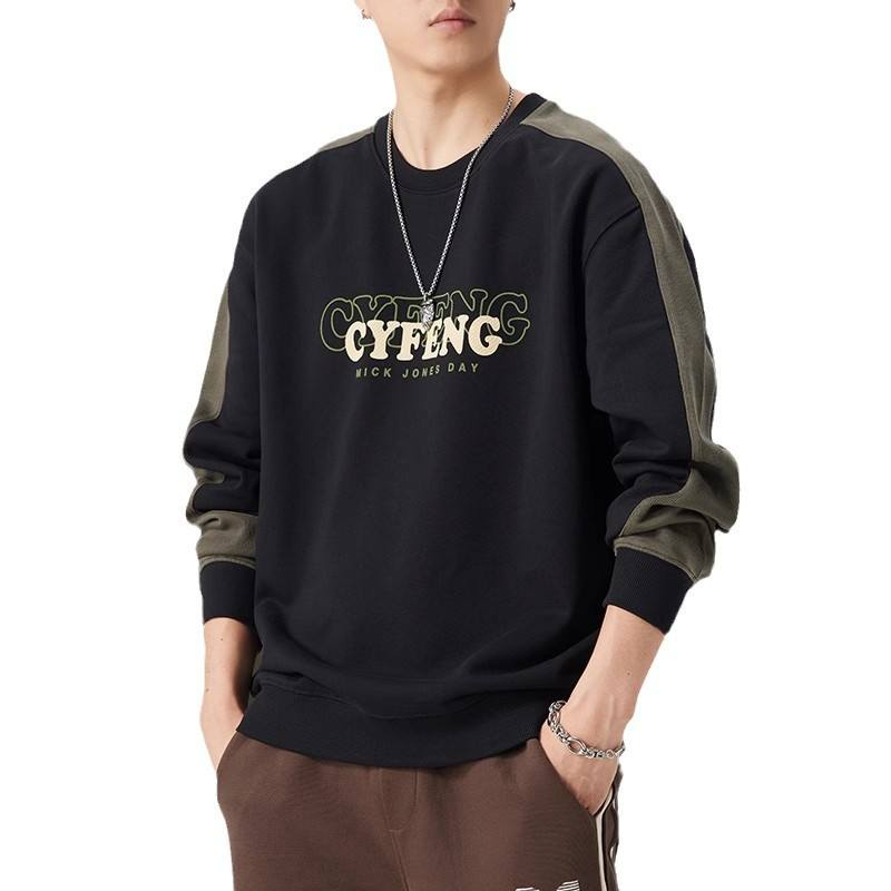 Men's Suede Fleece Front Logo Pullover Neck Sweatshirt Heart Pattern New Winter Versatile Thickened Loose Casual Sports