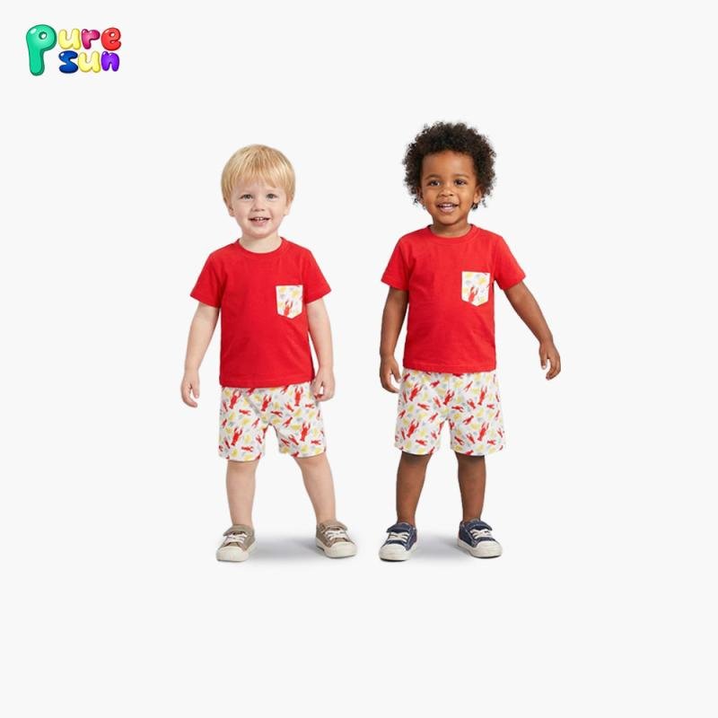 Puresun Hot Selling Crayfish Print Children Clothing Set 100% Cotton Kids Clothing Custom Boys Clothing Sets
