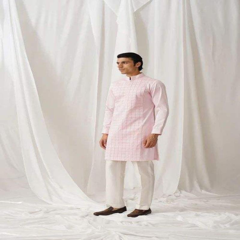 Ethnic Jacquard Schiffli Worked Punjabi Kurta Pajama Traditional Wedding Sherwani in Viscose for Winter Parties