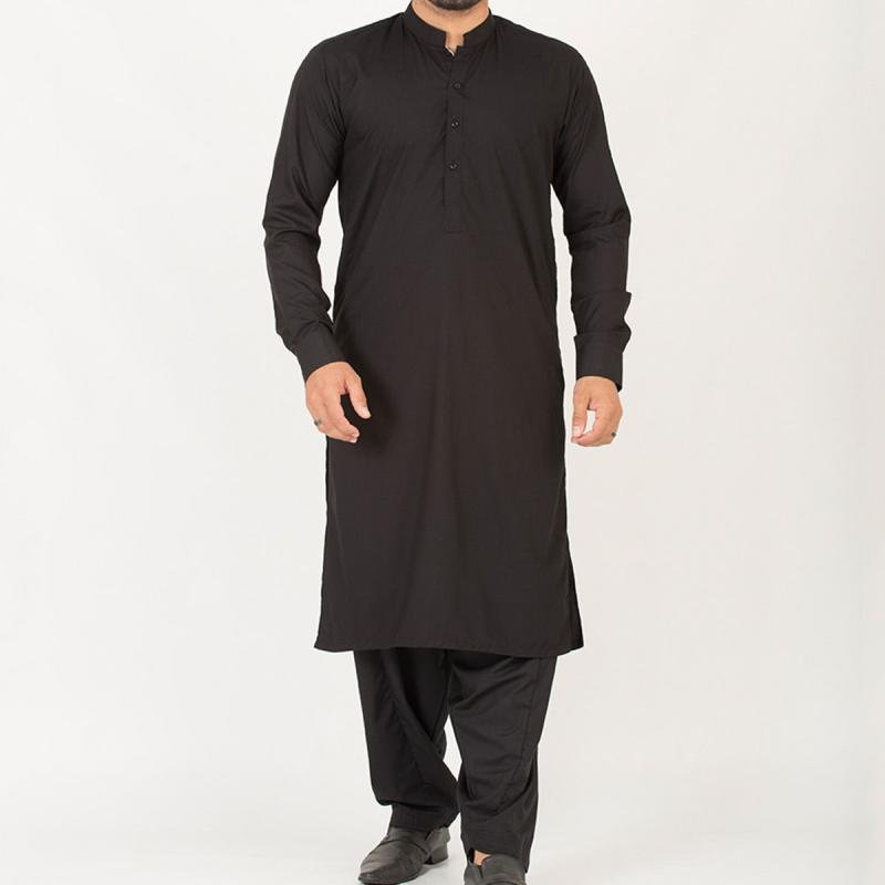 Plain Black Color Simple Salwar Kameez New Style Soft Cotton Silk Knee Length Latest Design Good Quality with Custom Logo