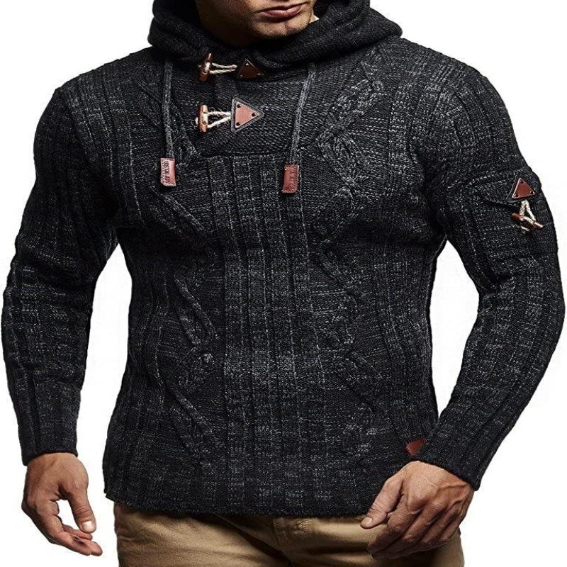 Fashion Knitted Pullover Sweaters Winter Warm Men's Long Sleeve Slim Fit Hooded Sweater