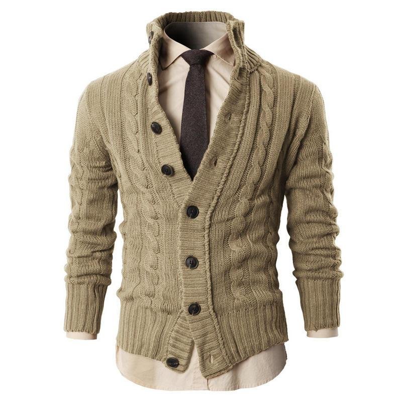 Men's Business Knitwear Stand Collar Cardigan Sweater Casual Woolen Coat