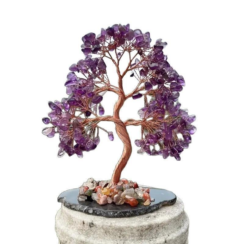 Wholesale 11-12cm Natural Healing Chakra Gem of Life Tree Amethyst Crystal Gravel Chips Trees Crystal Stones Gift for Home Decor